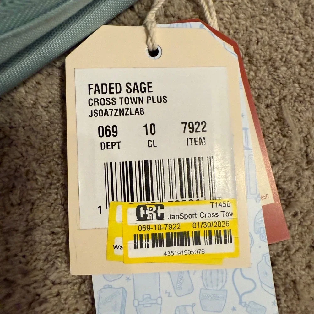 JanSport Cross Town Plus Backpack Faded Sage Green 15in Laptop Sleeve JS0A7ZNZLA